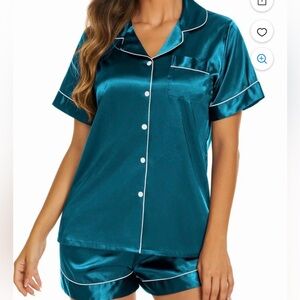 Teal Satin Women's Pajama Set